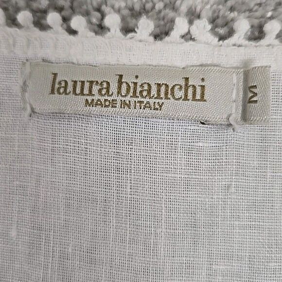Laura Bianchi Made in Italy Sleeveless Blouse Top Crochet White 100% Linen Sz M - Picture 4 of 10